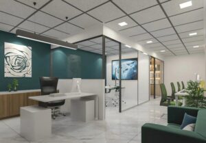 Modern office interior design in Kushinagar with professional workspace setup